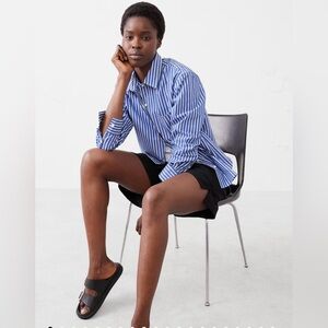 Banana Republic Factory CLASSIC LINEN-BLEND SHIRT blue and white stripes size M